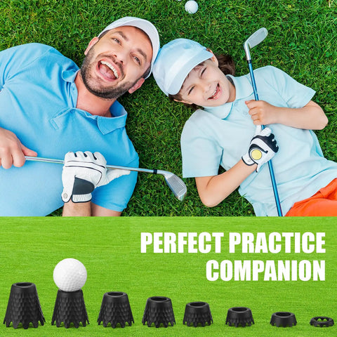 Children using Eight Piece Golf Tees Set For Indoor Simulator And Practice Mat Plastic Tees With Consistent Height