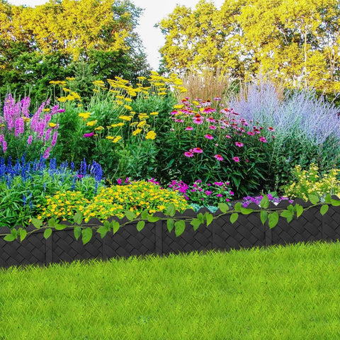 30Ft Plastic Landscape Edging Border With 5.1 Inch Exposed Height, 6.73 Inch Total Height, 3D Weaving Garden Border in flower bed