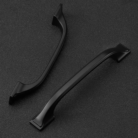 Three Pack Matte Black Cabinet Pulls Three And Three Quarters Inch Modern Arch Handles for kitchen cabinets and drawers.