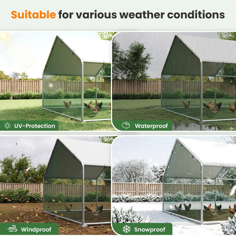 Metal Large Walk In Chicken Coop With Split Door And Roosting Perch, 10x20 Outdoor Poultry Run, showcasing weatherproof features