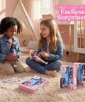 Two girls playing with Kicksit Real With This Super Squishy Mom And Baby Surprise Playset featuring dolls and accessories.
