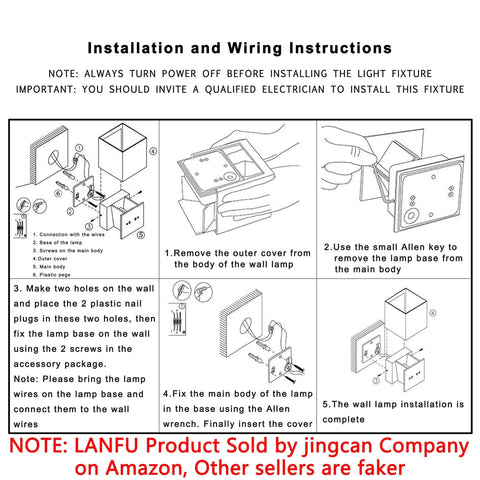 Installation guide for LED Aluminum Outdoor Wall Sconce Dope Cube Light with wiring instructions and diagrams.