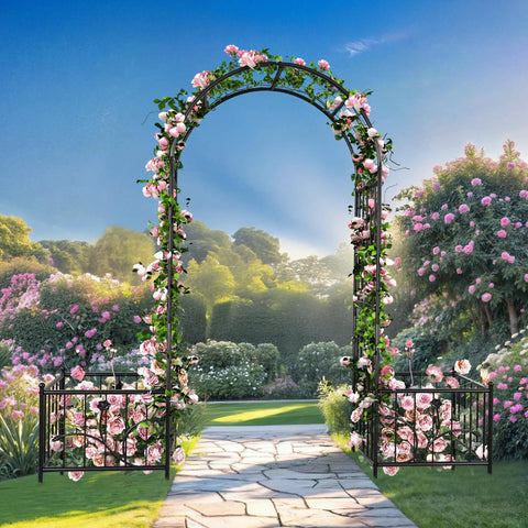 Garden Arbor With Planter Boxes 76 Inch Wide By 86 Inch High Black Metal Archway For Climbing Plants Outdoor Lawn Patio And Backyard Wedding Ceremony Entrance