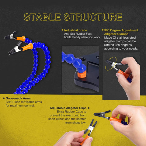 Six Arm Third Hand Soldering Station With Non Slip Aluminum Base Rotatable Octopus Style Helping Arms And Alligator Clamps For PCB