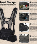 Mountain Bike Hydration Pack With 3L Bladder And 10L Storage For Trail Rides, lumbar design, charcoal color, multiple pockets