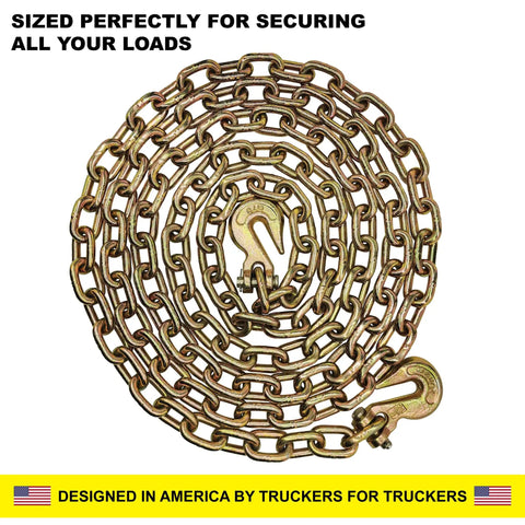 Heavy Duty 5/16 Inch Chain Load Binder Tie Down Kit With 5400 Lbs Working Limit Includes Grade 70 Dot Hauling Chains coiled with hooks.