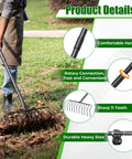 Heavy Duty Lawn Rake With 11 Stainless Tines And 82 Inch Adjustable Handle features for leveling soil, loosening thatch