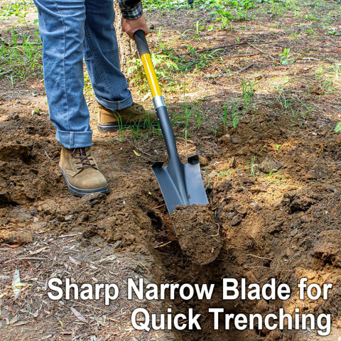 Heavy Duty Digging Shovel With Fiberglass Handle 58 Inch Length For Quick Dirt Penetration High Carbon Steel Blade
