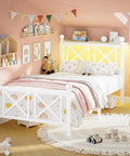 Next Level Twin White Bed Frame With Headboard And Footboard Featuring Built In Rgb Led Lights App Controlled Smart Bedroom Furniture For Ultimate Chill Vibes And Serious Glow Up in a colorful room with toys and decor.