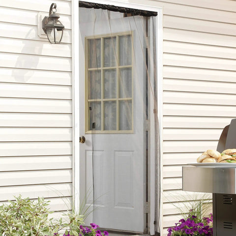Portable Doorway Screen Curtain 38 By 81 Inches on exterior door, tool free install with adjustable tension rod, heavy duty fiberglass mesh