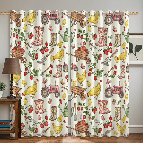 Farmhouse Style Light Filtering Curtains For Living Room And Kitchen, Rustic Strawberry Green Window Panels, 42x63 Inches