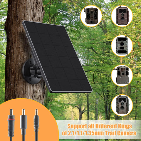 Rugged Trail Camera Solar Panel And 6W Solar Charger Kit For Hunting Cameras With 6000mAh Battery 6V 9V And 12V Output mounted on tree