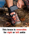 Person adjusting Deluxe Ankle Stabilizer With Adjustable Support In Black 1 Pack on right ankle outdoors, showing versatility.