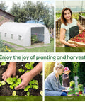 Walk-In 20 Ft Long By 10 Ft Wide By 7 Ft High Greenhouse With Zippered Door And 8 Mesh Windows in garden setting with fruits and flowers