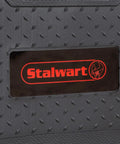 Close-up of the Stalwart logo on a carrying case for 102 Piece Heat Treated Tool Kit With Carrying Case Including Essential Steel Hand Tools And Basic Repair Set For Apartments Dorms And Homeowners On The Go