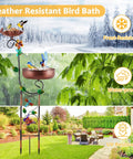 2 In 1 Outdoor Bird Bath And Feeder Stand, Freestanding Copper Metal Bird Bath For Garden, weatherproof design shown in various seasons