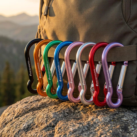 Colorful gourd clips on backpack outdoors, heavy duty carabiner clip with spring snap wire gate 3 inch aluminum karabiner, 3 pack