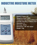 Pinless Inductive Moisture Meter For Quick Non Destructive Readings From Zero To Ninety Percent displayed in a field setting