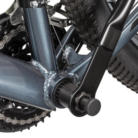 Close-up of bottom bracket area with installed Bottom Bracket Removal Tool For Cartridge Type 20 Tooth Splined Systems Pro Grade