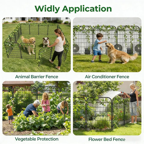 4 Panels 44In High By 12 Ft Long Heavy Duty Decorative Garden Fence Gate With Leaves Metal Wire Panels Rustproof Tall Outdoor Dog Fence And Pet Barrier For Yard Borders Flower Beds Black in various applications