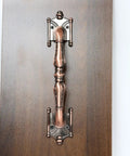2 Pack 9.25 Inch Red Bronze Barn Door Handles, Heavy Duty Pulls For Sliding Doors, Cabinets, Closets, And Kitchen Furniture Hardware displayed against wooden background.