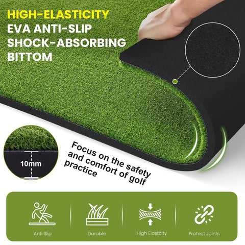 Close-up of Extra Large Golf Hitting Mat 5x4ft and 6x4ft with 26mm thick tri turf, showcasing anti-slip EVA base for indoor and outdoor practice.