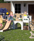 Children playing on 9 In 1 Toddler Slide And Climber Playset For Indoor And Outdoor Use With Basketball Hoop Telescope And Storage Space