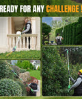 20V Cordless Pole Hedge Trimmer With 9.2 Foot Reach, 11-Position Rotating Head, used for trimming high hedges and bushes