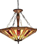 Dope Mosaic Tiffany Style Mission 3 Light Inverted Ceiling Pendant Fixture With 25 Inch Shade Multicolor Glass Panels for decor