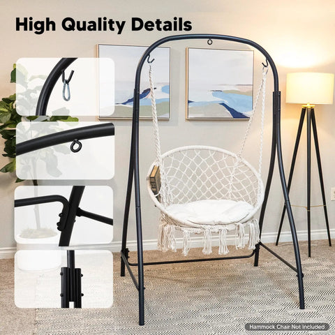 Beefy Heavy-Duty Steel Hammock Chair Stand With 400 Lbs Capacity, Adjustable Height, Dual-Use Indoor Outdoor, Black