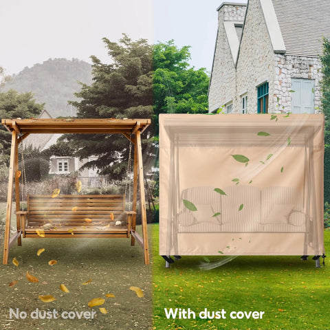 Comparison of two hammock swings on a patio, one uncovered, one with Beige Outdoor 3 Seater Hammock Swing Chair Cover For Patio