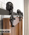 Black Rustic Non Bypass Sliding Barn Door Hardware Kit For Two Doors With A 15 Foot Flat Track Diamond Design Rollers Heavy Duty