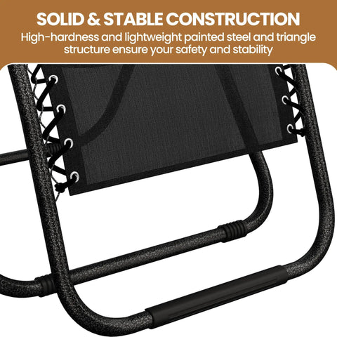 Close-up of Zero Gravity Outdoor Recliners Set Of 2, Adjustable Folding Lounge Chairs, showing steel frame and Texteline fabric.
