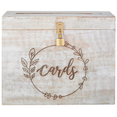 Darn Good Wooden Wedding Card Box With Secure Lock And Wide Card Slot, 12x10x4.5 inch, white wood for collecting cards.