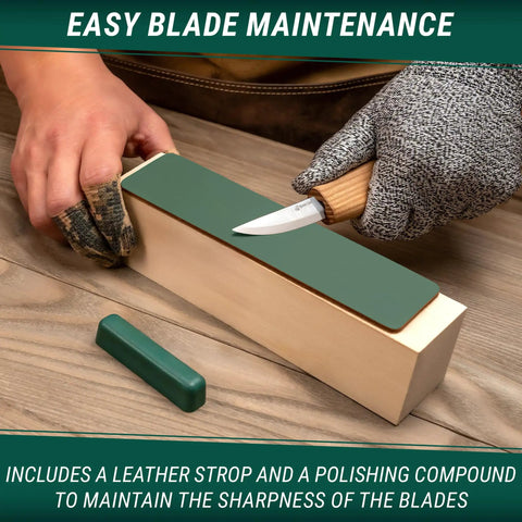 Score This Premium Wood Spoon Carving Knives Set Featuring Razor Sharp Sloyd Blade And Precision Hook Knife Perfect For Whittling Kuksa Bowls Or Cups Beginner Friendly Gear With Rock Solid Durability And Fast Track Guides during blade maintenance with leather strop.