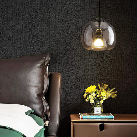 Crocodile Texture Wallpaper Dope Black Matte 39.4 Ft Long Roll Paste The Wall Application For Modern Home Makeover Durable Textured Finish Self Removable Bold Statement Wall Decor
