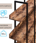 Close-up of 5 Tier Industrial Bookcase With Black Metal Frame Brown Finish, showcasing smooth surface and strong shelves.