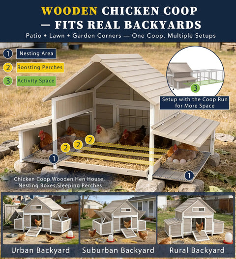 Outdoor Chicken Coop For 2 To 4 Chickens In The Backyard Weatherproof Wooden Hen House With Raised Floor and Removable Tray