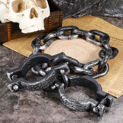 Halloween Plastic Wrist Shackles Handcuffs With Chain Links For Cosplay And Party Decor, Realistic Black 35 Inch Prop Accessory