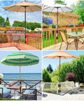 Go-To Heavy Duty Deck Rail Umbrella Holder for 1 to 2 Inch Poles shown on various outdoor decks and balconies with umbrellas