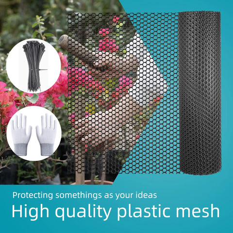 Heavy Duty Black Plastic Netting Fence Roll For Pets And Gardens, Multi Use Barrier To Keep Poultry, Dogs, Rabbits, Chickens And Snakes Out, 15.7 Inches By 16.4 Feet, Easy Install, Durable Outdoor Guard