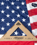 Close-up of Made In USA Outdoor 3x5 American Flag with Premium 200D Nylon, showing embroidered stars and hand sewn stripes.