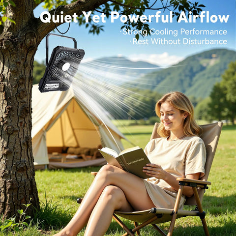 Portable 6 Inch Folding Fan With 20000mAh Battery Built-In Power Bank LED Light Remote Control And Handy Hook For Camping