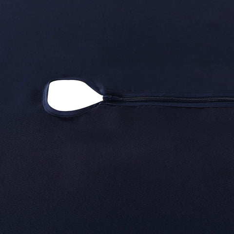 Close-up of navy Outdoor Table Cover With Umbrella Hole And Zipper 60x84 Inch Navy Low Maintenance Washable Waterproof Spill Proof