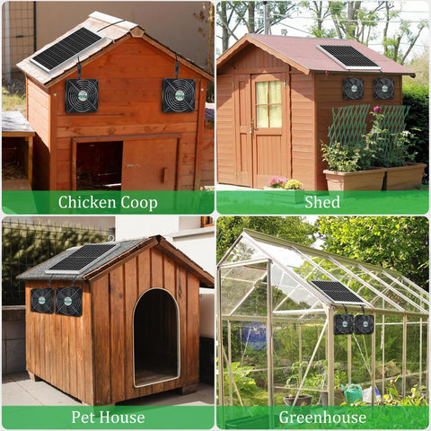 Solar Powered 5.5 Inch Two Fan Kit For Intake Or Exhaust Air, Weatherproof Outdoor Vent Fans For Chicken Coops, Greenhouses, Sheds, And Pet Houses, Easy Installation And Fresh Air Quality