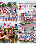All American Patriotic Parade Decor Kit With 46 Pieces For 4th Of July Celebrations For Golf Carts Bikes Boats And Floats In Red White And Blue USA Pride 250th Anniversary Party Decorations displayed on patio and garden setting