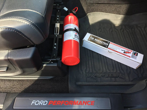 Adjustable Fire Extinguisher Bracket For Most Vehicles, Lets You Clamp Onto Seat Rails Or Bolt To Seat Mounts, with extinguisher
