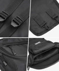 Close-up details of Rugged Storage Bag For UTV Cab Center Seat With Felt Lined Pockets And Key Lanyard, 5 Pockets, 1680D Durable Material.