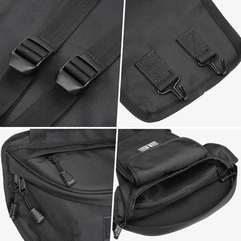 Close-up details of Rugged Storage Bag For UTV Cab Center Seat With Felt Lined Pockets And Key Lanyard, 5 Pockets, 1680D Durable Material.