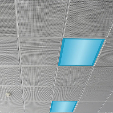 Ceiling with 4 Pack Fluorescent Light Covers 4 By 2 Feet Magnetic Attachments Tranquil Blue Easy Install Flame Retardant Fabric.